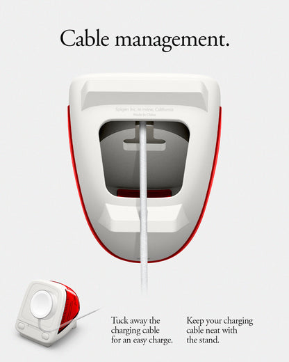 AMP09341 - Apple Watch Classic C1 Charger Stand in ruby cable management. tuck away the charging cable for an easy charge. Keep your charging cable neat with the stand.