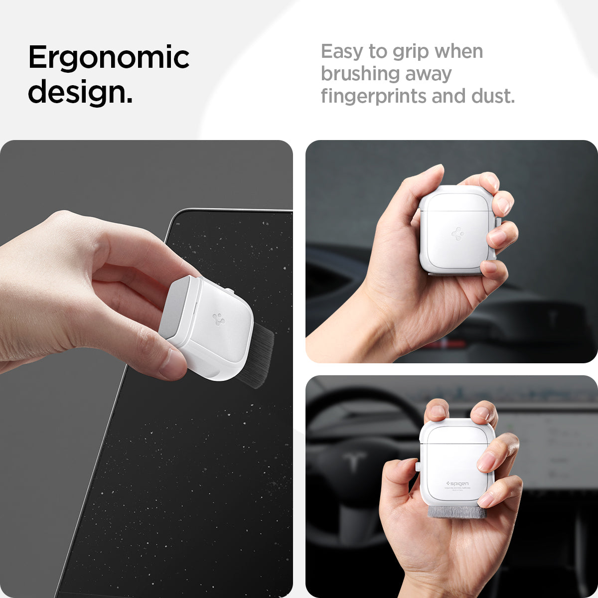 ACP10510 - CC90 Car Screen Cleaner in white showing ergonomic design. easy to grip when brushing away fingerprints and dust