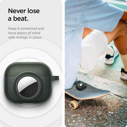 ACS04393 - Apple AirPods 3 Case Tag Armor Duo in military green showing how you never lose a beat. Keep it protected and have peace of mind with Airtags in place