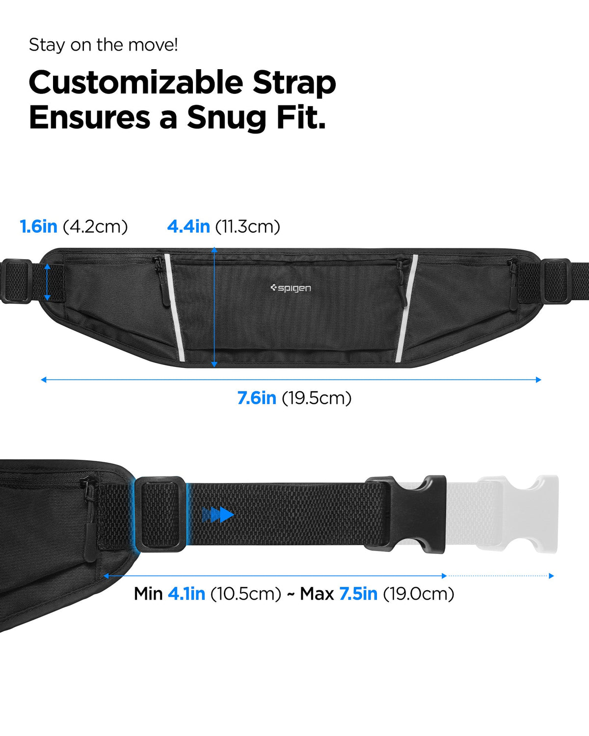 AMP04618 - Dynamic Shield™ Running Waistpack in black showing the customizable strap that ensures a snug fit