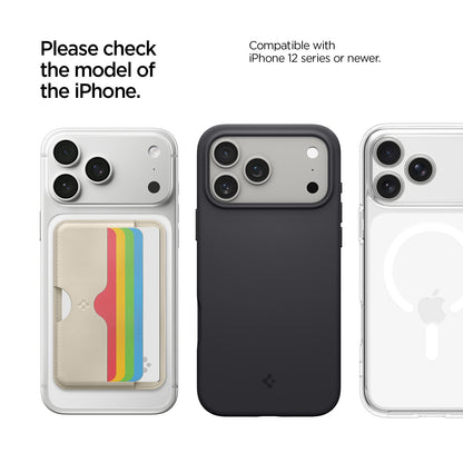 AFA07232 - MagSafe Card Holder Folder Pop (Mag Fit) in Rainbow showing the compatibility. Only compatible with iPhone 12 series or newer