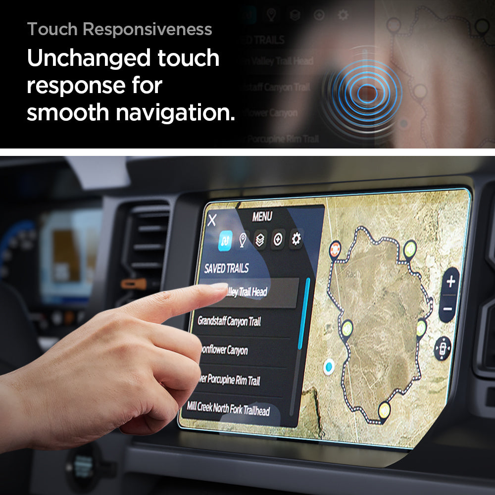 AGL04569 - Ford Bronco 8" Screen Protector GLAS.tR SLIM Anti-Glare showing touch responsiveness. unchanged touch response for smooth navigation.