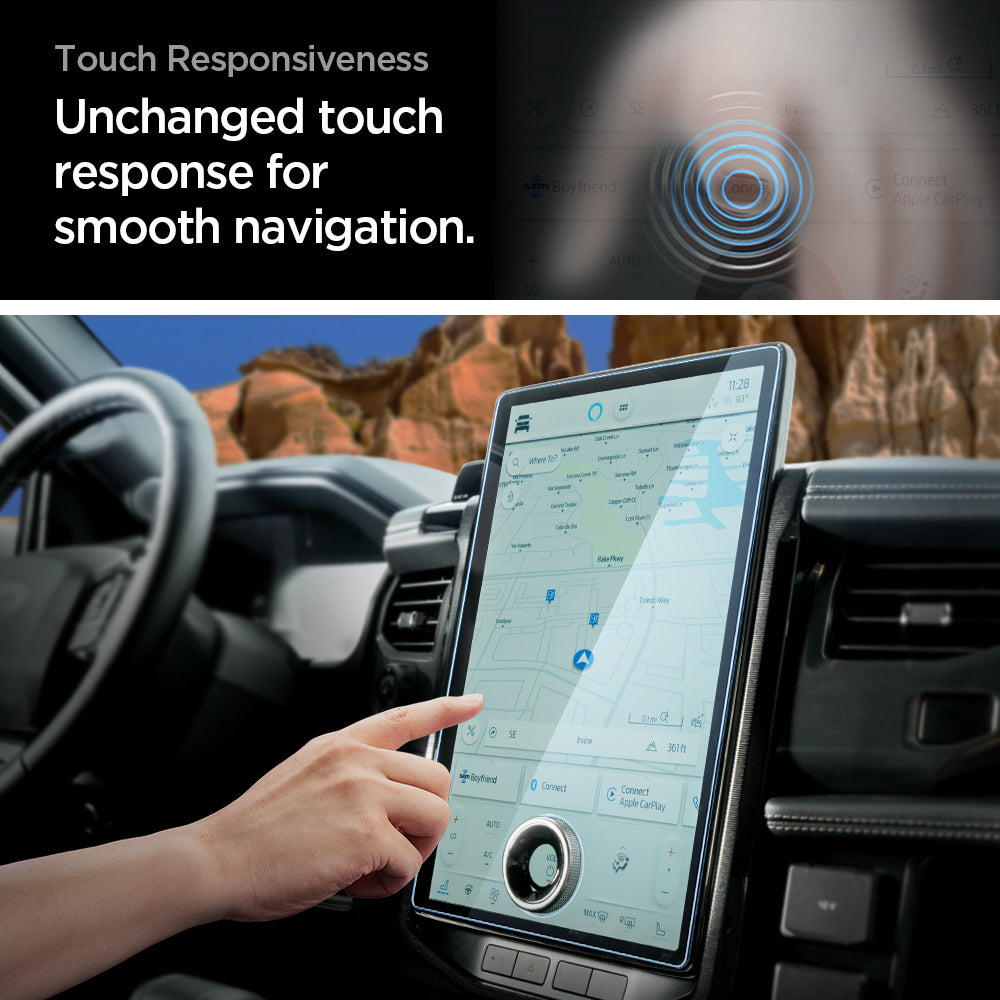 AGL04044 - Ford 150 15.5" Screen Protector GLAS.tR SLIM Anti-Glare showing touch responsiveness. unchanged touch response for smooth navigation.