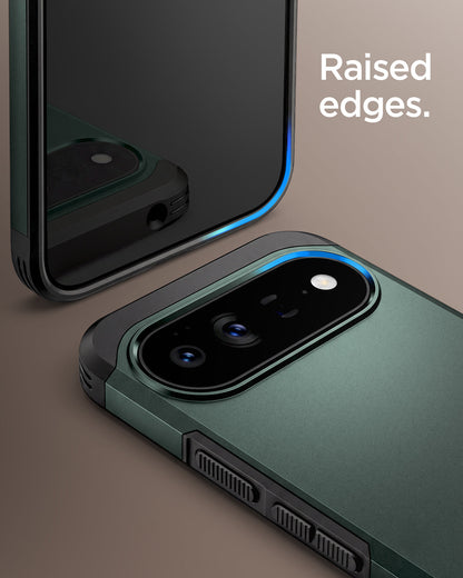 ACS11864 - Pixel 11 Pro XL Tough Armor (Mag Fit) Abyss Green close up highlighting the raised edges around the display and camera.
