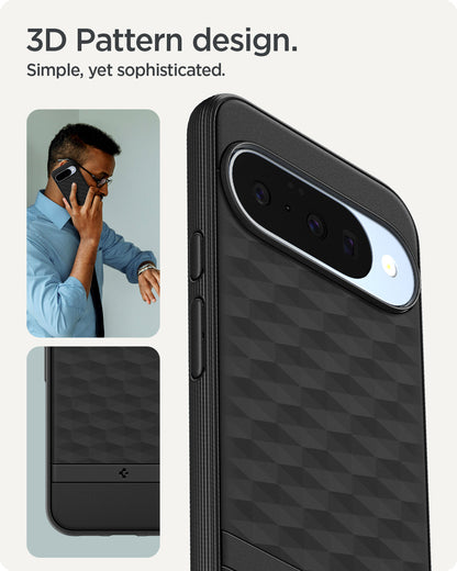 ACS09708 - Pixel 10 Pixel 10 Pro in black showing the 3d pattern design. Simple, yet sophisticated.