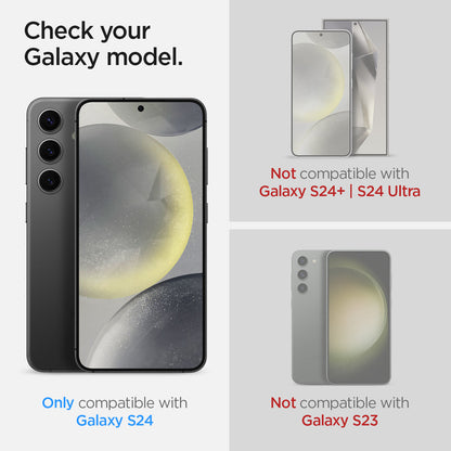 AGL07627 - Galaxy S24 GLAS.tR EZ Fit in Privacy showing the only compatible with Galaxy S24. Not compatible with Galaxy S24 Ultra | S24+ and Galaxy S23
