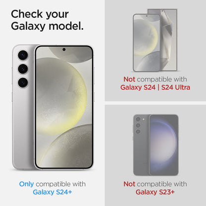 AGL07626 - Galaxy S24 Plus GLAS.tR EZ Fit in Privacy showing the only compatible with Galaxy S24+. Not compatible with Galaxy S24 | S24 Ultra and Galaxy S23+