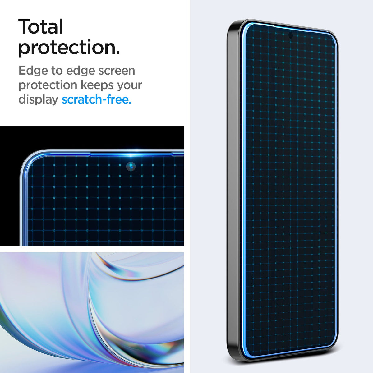 AGL07626 - Galaxy S24 Plus GLAS.tR EZ Fit in Privacy showing the total protection. Edge to edge screen protection keeps your display scratch-free