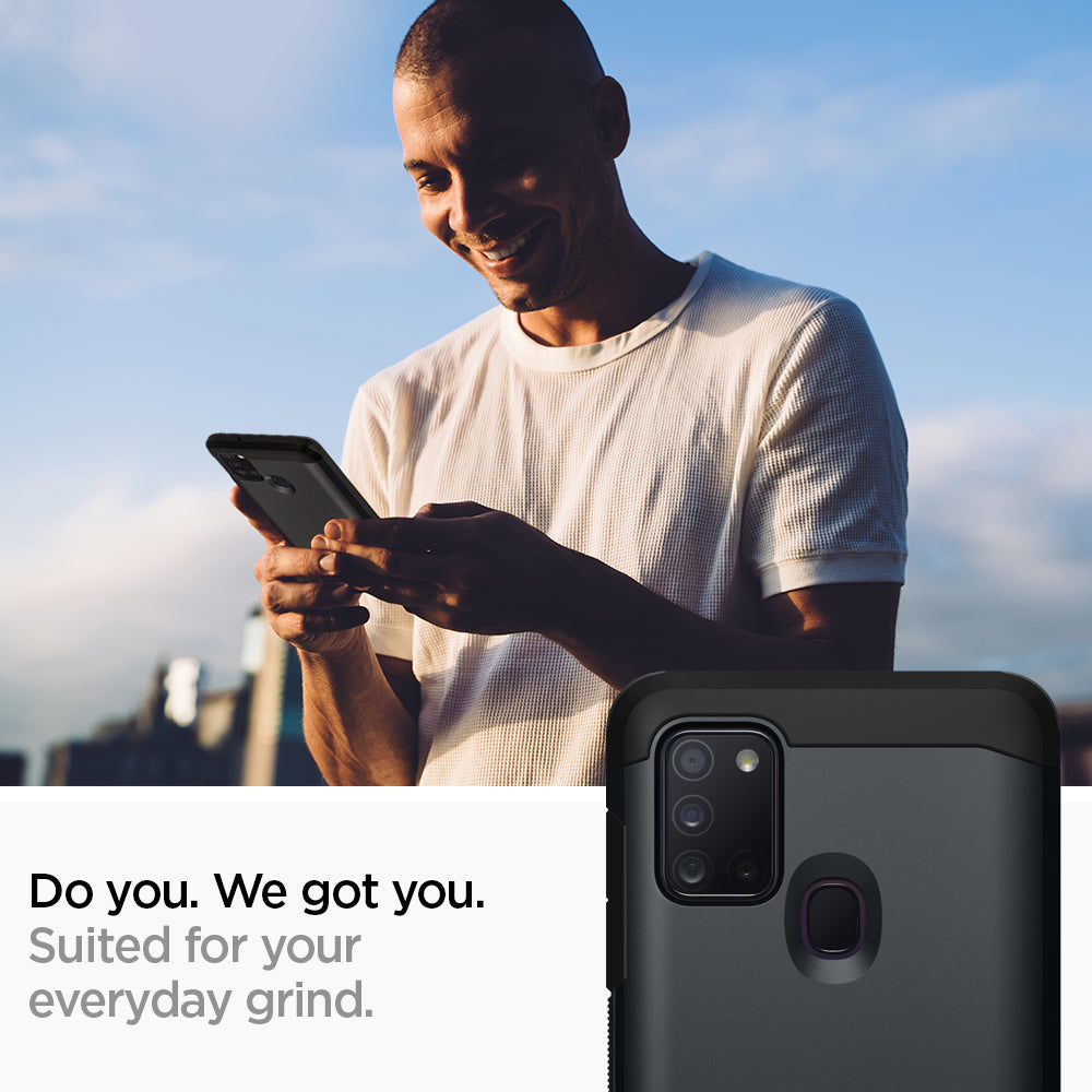 ACS00977 - Galaxy A21s Case Tough Armor in Metal Slate showing how it is suited to your everyday grind