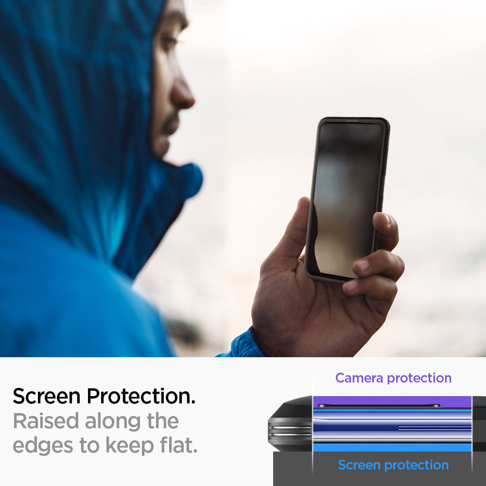 ACS00977 - Galaxy A21s Case Tough Armor in Metal Slate showing the screen protection. Raised along the edges to keep flat