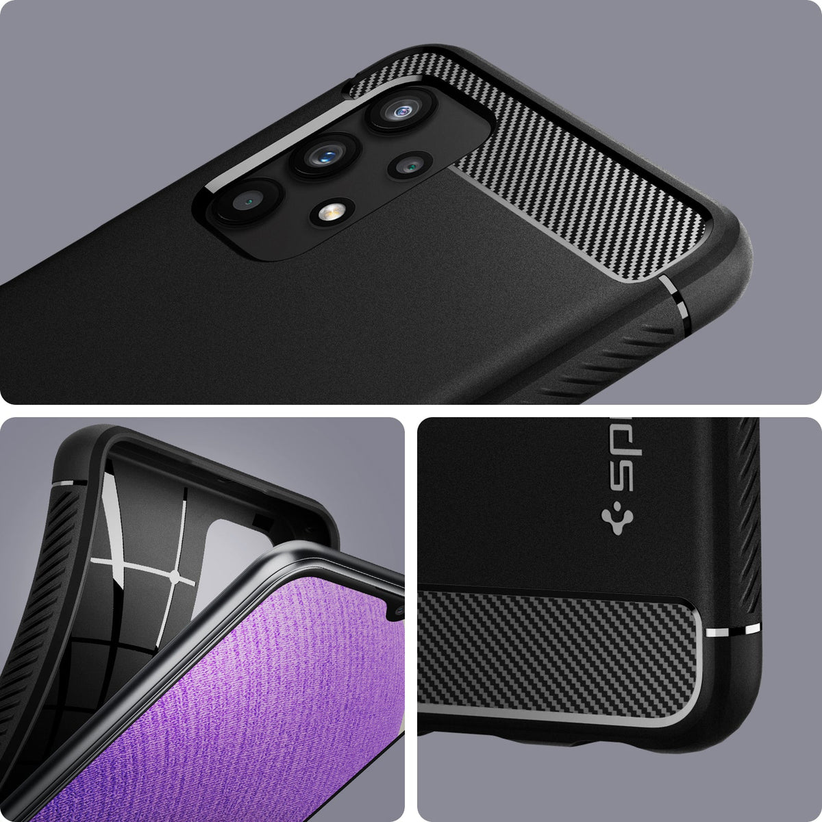ACS03046 - Galaxy A32 5G Case Rugged Armor in Matte Black showing the different angles