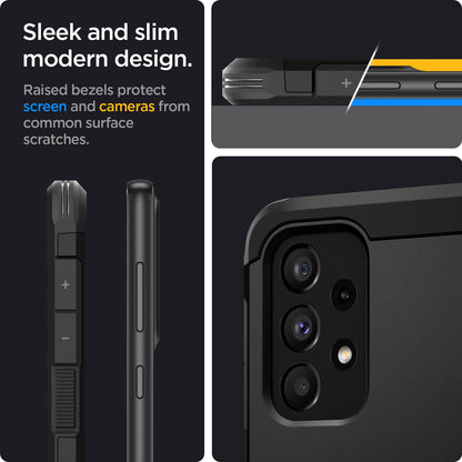 ACS04319 - Galaxy A33 5G Case Tough Armor in Black showing the sleek and slim modern design. Raised bezels protect screen and cameras from common surface scratches