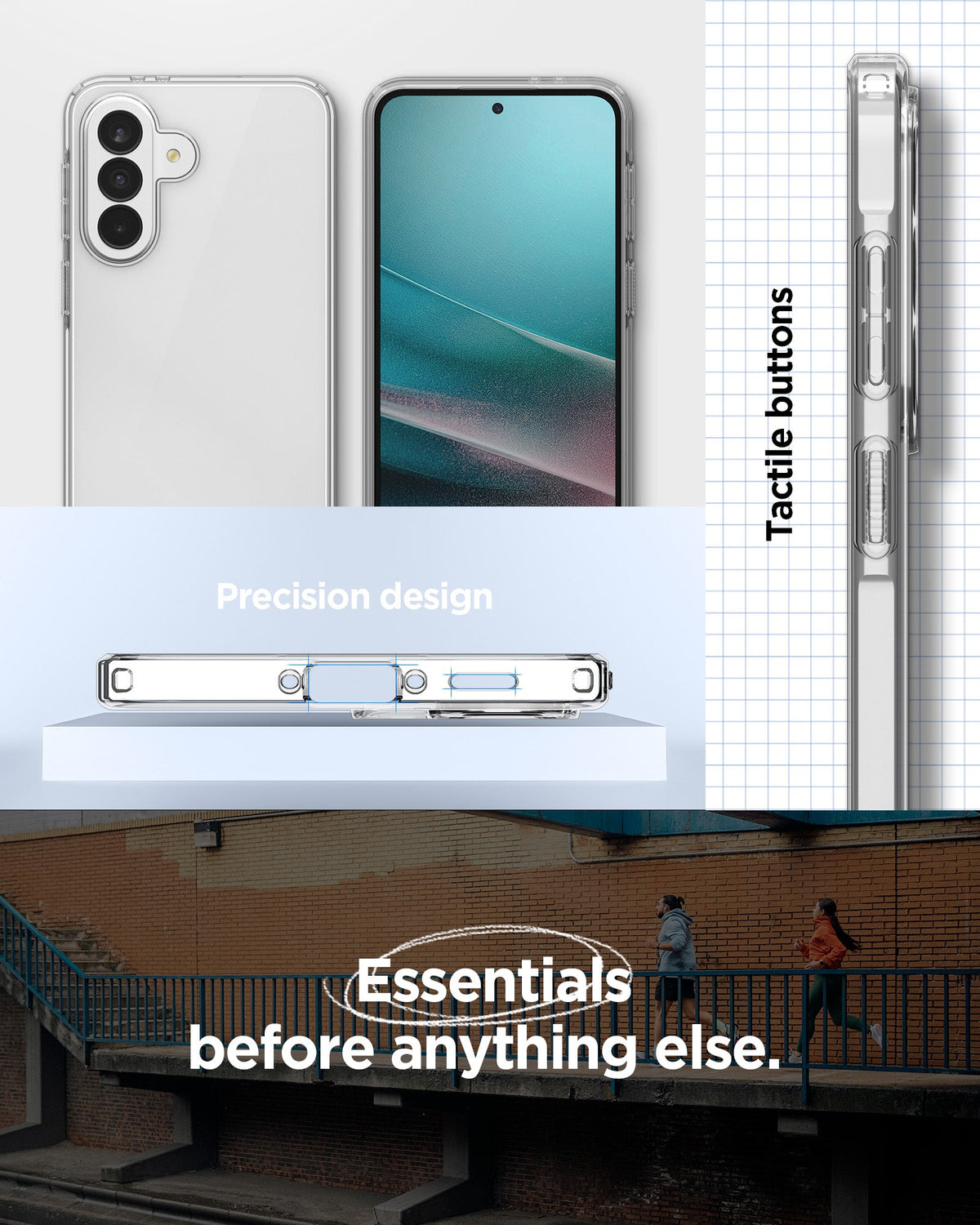 ACS11132 - Spigen Liquid Crystal Galaxy A37 5G Crystal Clear case back and front views with precise port cutouts and tactile buttons
