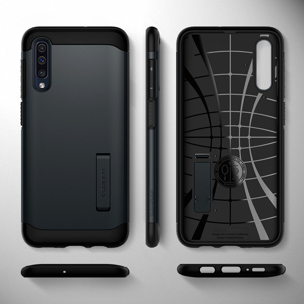611CS26021 - Galaxy A50 Case Slim Armor in Metal Slate showing the back, inner, top and bottom