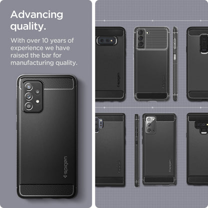 ACS02315 - Galaxy A52 Case Rugged Armor in Matte Black showing the advancing quality. With over 10 years of experience we have raised the bar for manufacturing quality