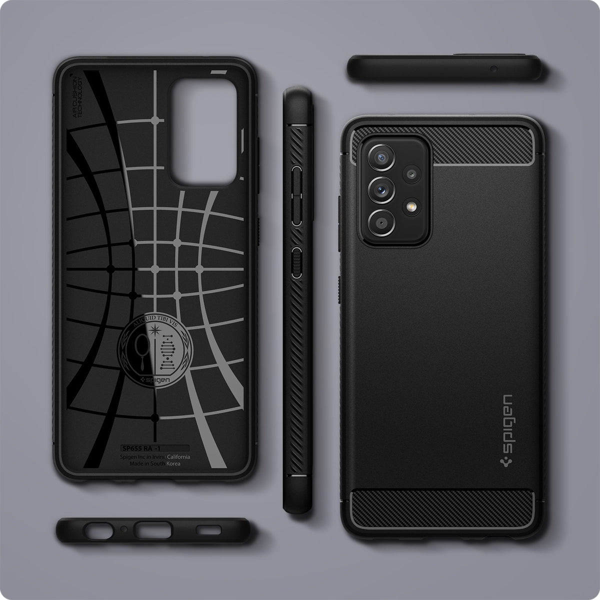 ACS02315 - Galaxy A52 Case Rugged Armor in Matte Black showing the back, inner, side, top and bottom