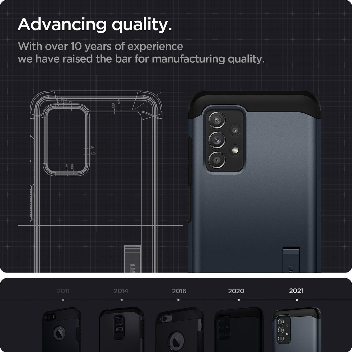 ACS02320 - Galaxy A52 Case Tough Armor in Metal Slate showing the advance quality. With over 10 years of experience we have raised the bar for manufacturing quality