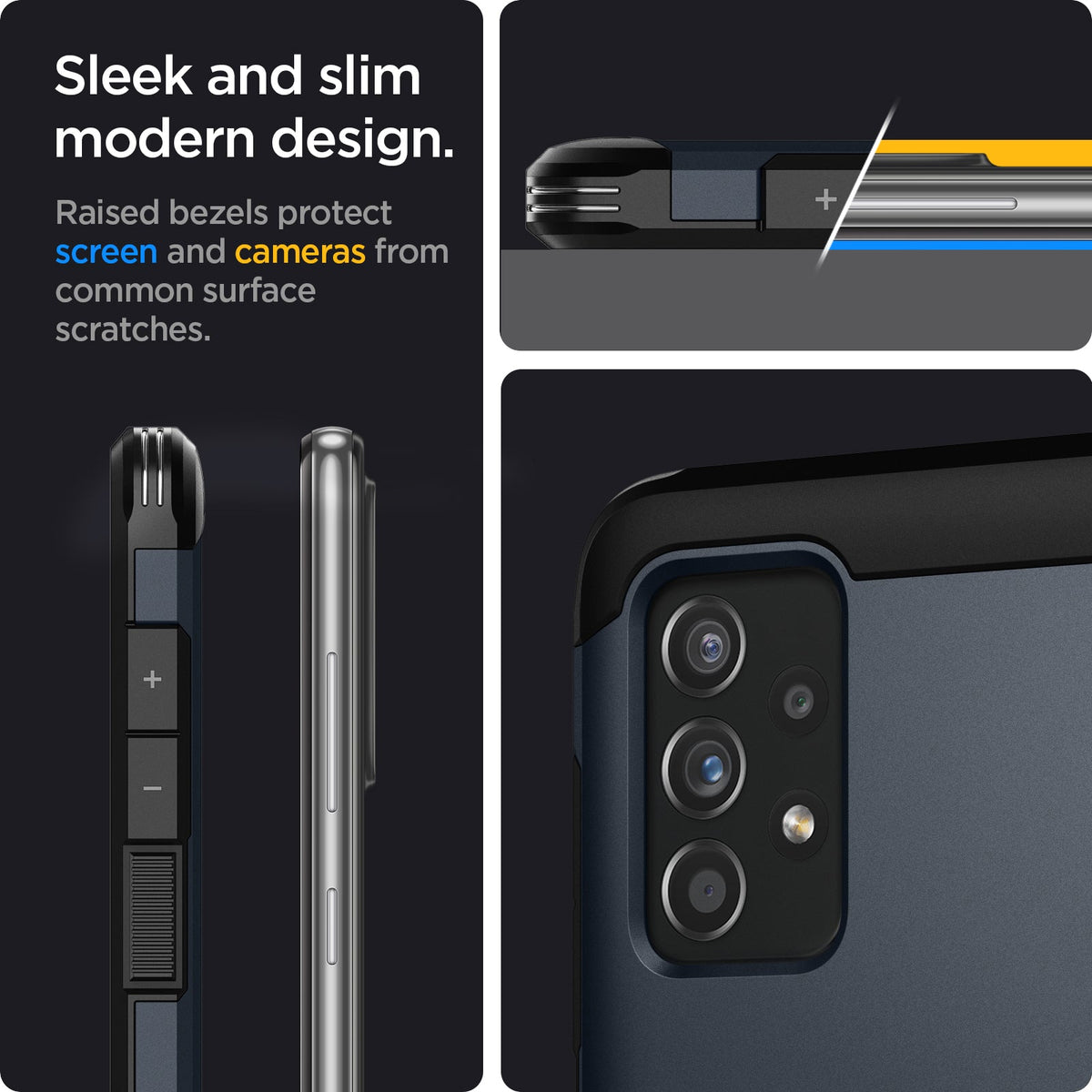 ACS02320 - Galaxy A52 Case Tough Armor in Metal Slate showing the sleek and slim modern design. Raised bezels protect screen and cameras from common surface scratches