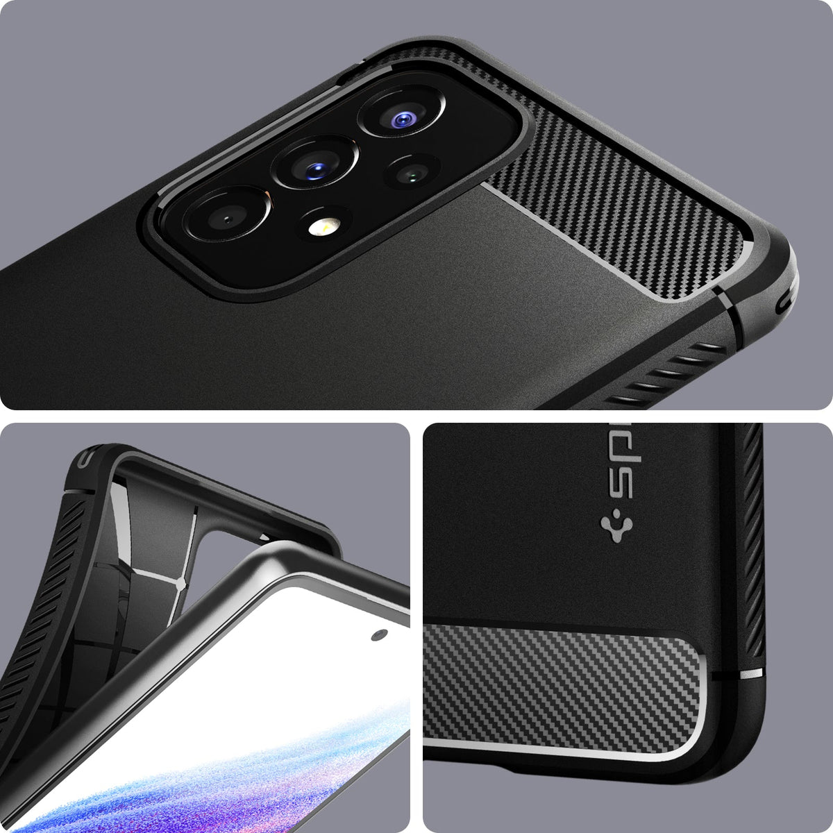 ACS04159 - Galaxy A53 5G Case Rugged Armor in Matte Black showing the different angles