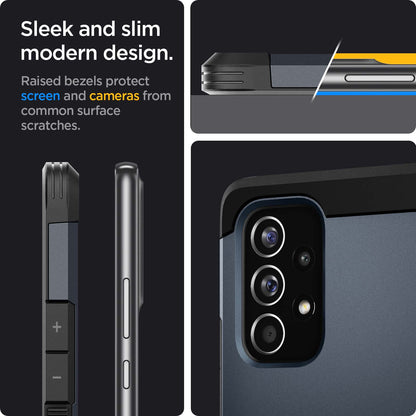 ACS04256 - Galaxy A53 5G Case Tough Armor in Metal Slate showing the sleek and slim modern design. Raised bezels protect screen and cameras from common surface scratches