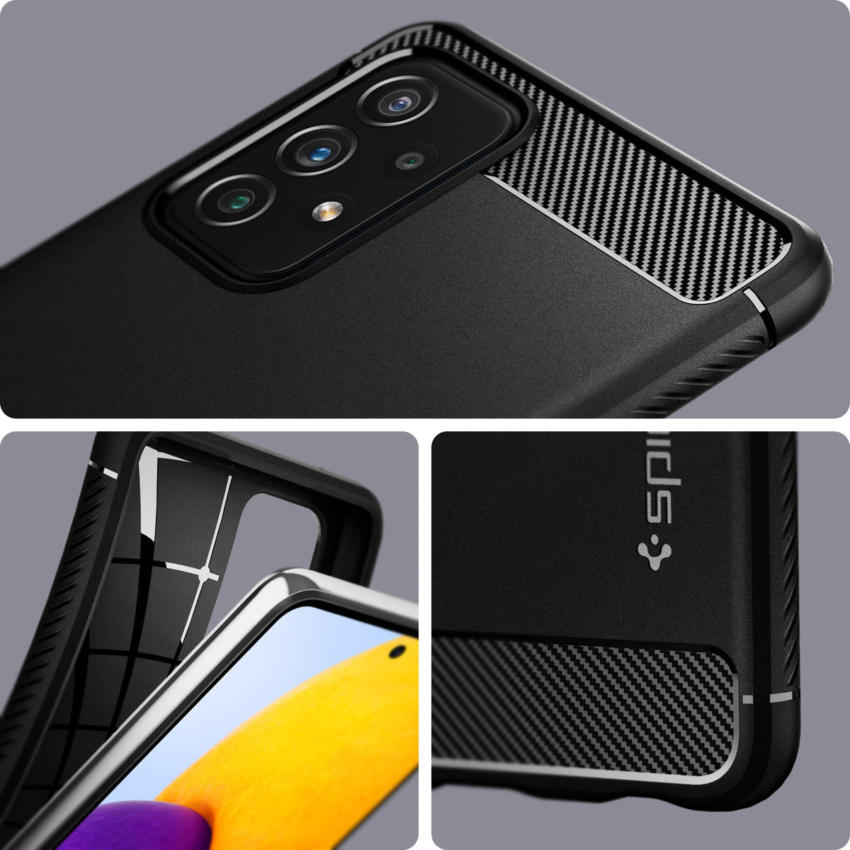 ACS02324 - Galaxy A72 Case Rugged Armor in Matte Black showing the different angles