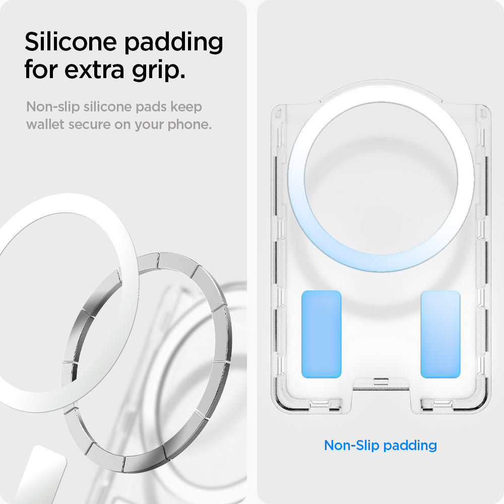 AFA09207 - Galaxy S25 Series Ultra Hybrid MagFit+ Wallet (MagFit) in Crystal Clear showing the silicone padding for extra grip. Non-slip silicone pads keep wallet secure on your phone.