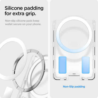 AFA09207 - Galaxy S25 Series Ultra Hybrid MagFit+ Wallet (MagFit) in Crystal Clear showing the silicone padding for extra grip. Non-slip silicone pads keep wallet secure on your phone.