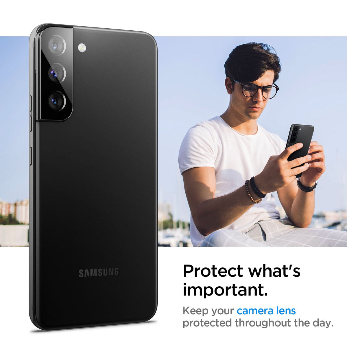 AGL04146 - Galaxy S22 5G Galaxy S22 Plus 5G Optik Lens Protector in black protect what' important. Keep your camera lens protected throughout the day.