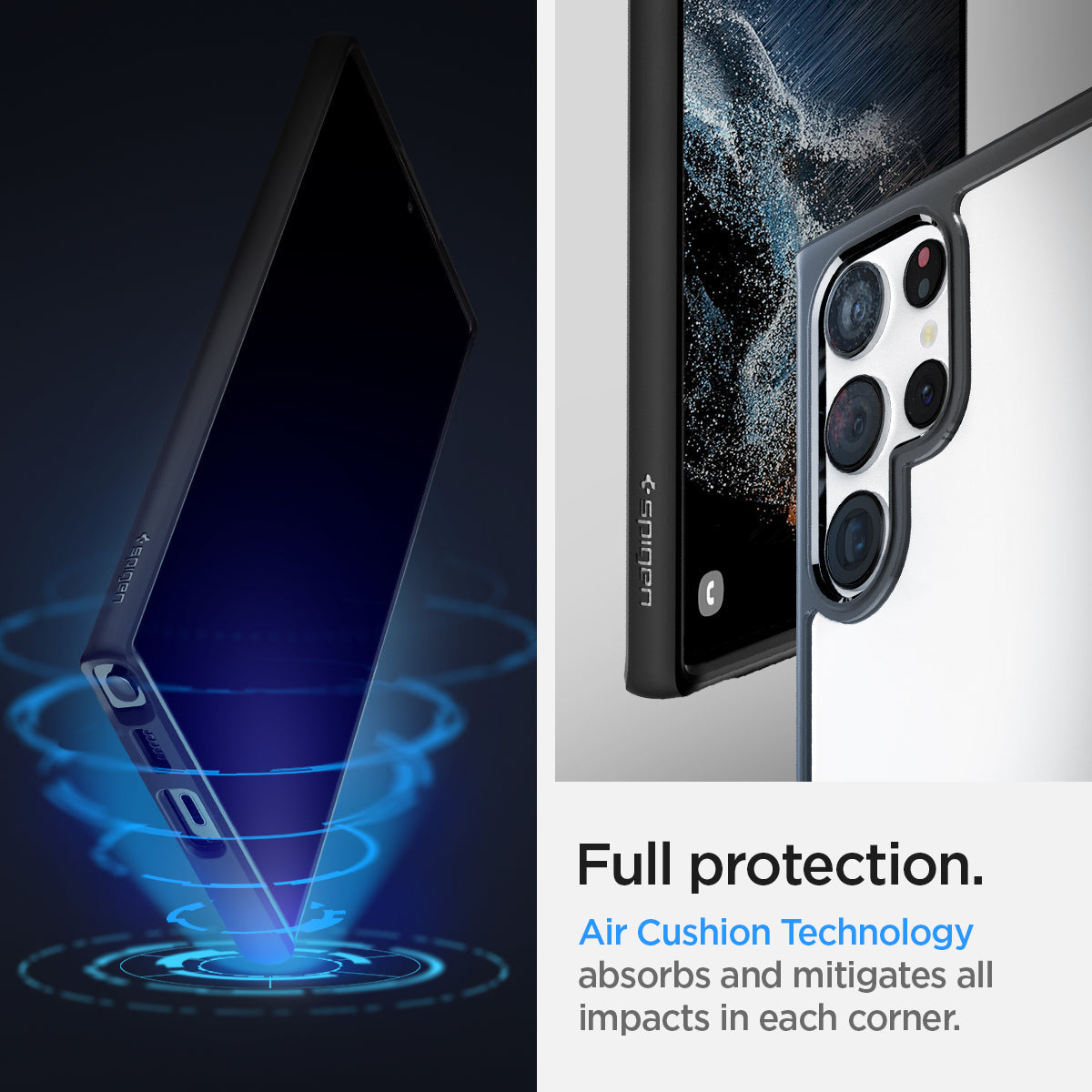 ACS03919 - Galaxy S22 Ultra 5G Case Ultra Hybrid in matte black full protection. Air cushion technology absorbs and mitigates all impacts in each corner.