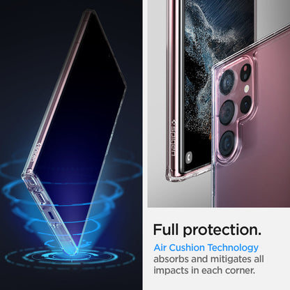 ACS03918 - Galaxy S22 Ultra 5G Case Ultra Hybrid in crystal clear full protection. Air cushion technology absorbs and mitigates all impacts in each corner.