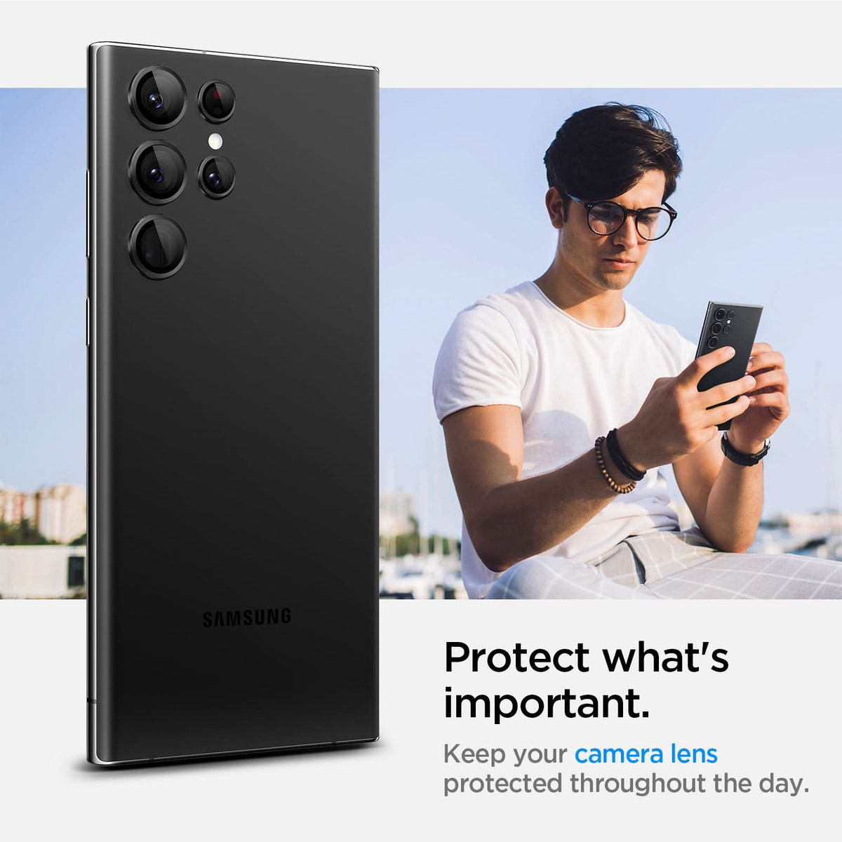 AGL04751 - Galaxy S22 Ultra EZ Fit Optik Pro Lens Protector Glass.tR in black protect what' important. Keep your camera lens protected throughout the day.