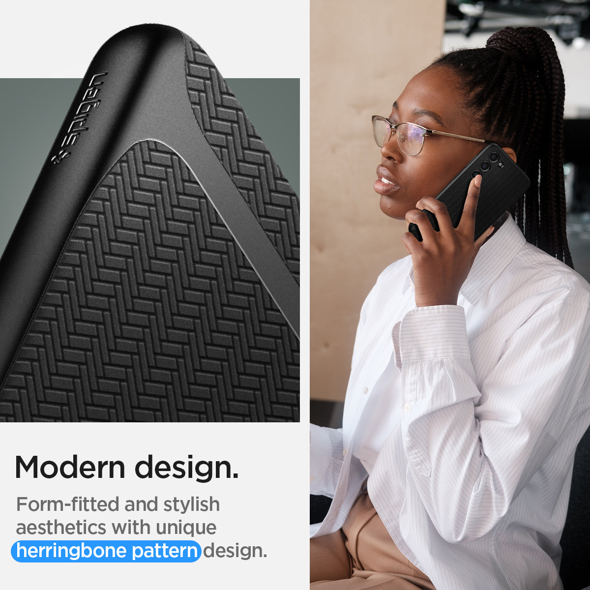 ACS05721 - Galaxy S23 Case Neo Hybrid in black modern design. Form fitted and stylish aesthetics with unique herringbone pattern design.