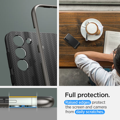 ACS05722 - Galaxy S23 Case Neo Hybrid in gunmetal full protection. raised edges protect the screen and camera from daily scratches.