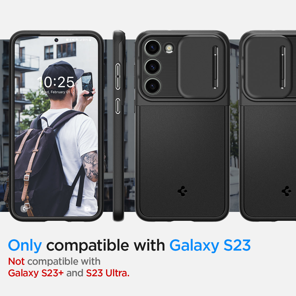 ACS05733 - Galaxy S23 Case Optik Armor in black only compatible with S23. Not compatible with Galaxy S23 + and Galaxy S23 Ultra.