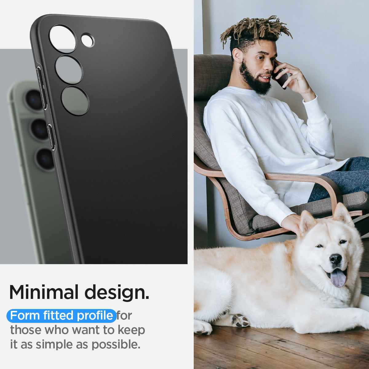 ACS05707 - Galaxy S23 Case Thin Fit in black showing the minimal design. Form fitted profile for those who want to keep it as simple as possible