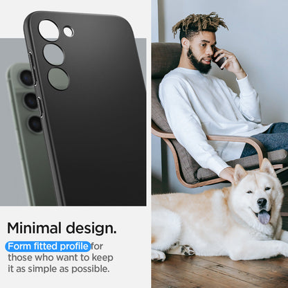 ACS05707 - Galaxy S23 Case Thin Fit in black showing the minimal design. Form fitted profile for those who want to keep it as simple as possible