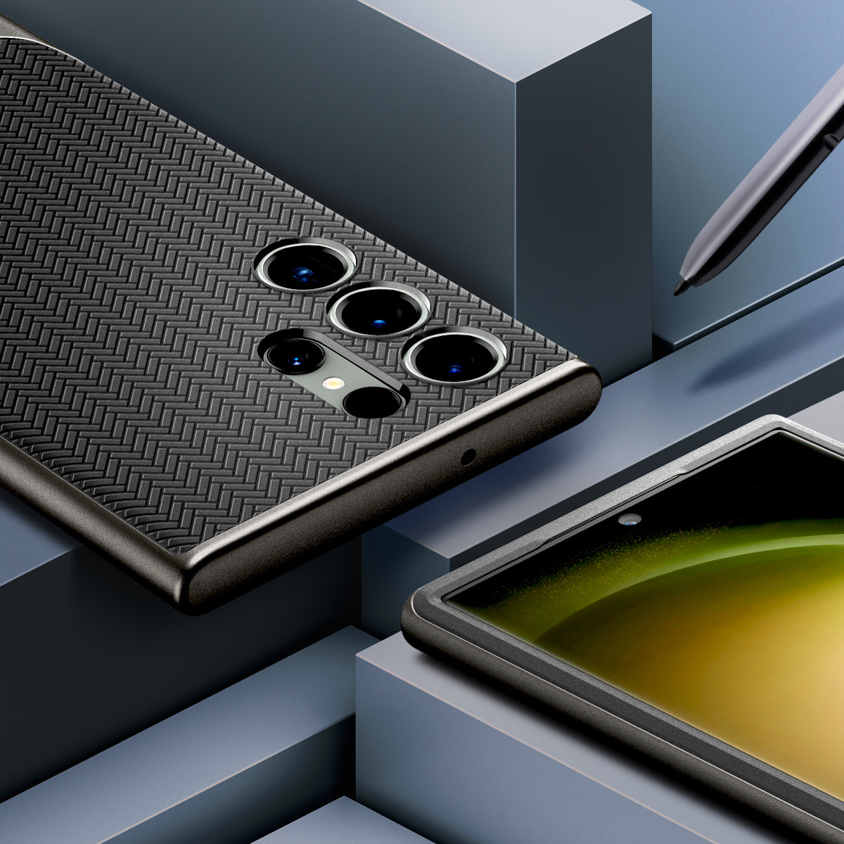ACS05627 - Galaxy S23 Ultra Case Neo Hybrid in gunmetal showing front and back.