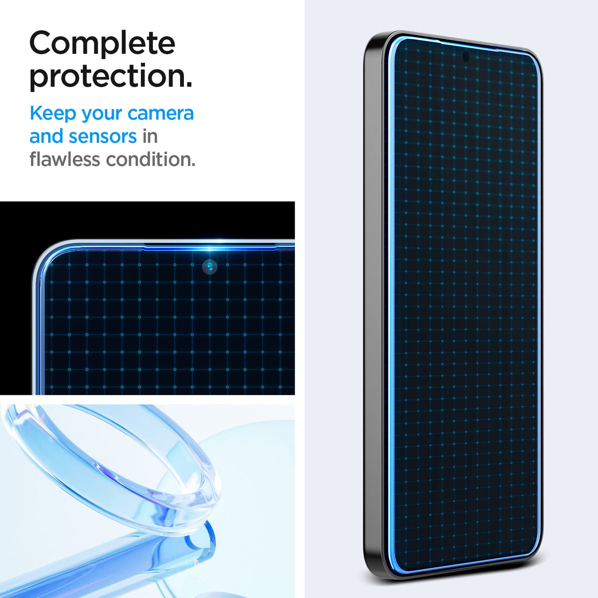 AGL07438 - Galaxy S24 GLAS.tR EZ Fit in Transparency showing the complete protection. Keep your camera and sensors in flawless condition
