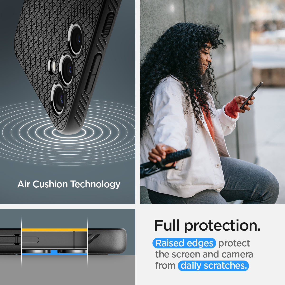 ACS07347 - Galaxy S24 Case Liquid Air in Matte Black full protection. raised edges protect the screen and camera from daily scratches. Aircushion technology.