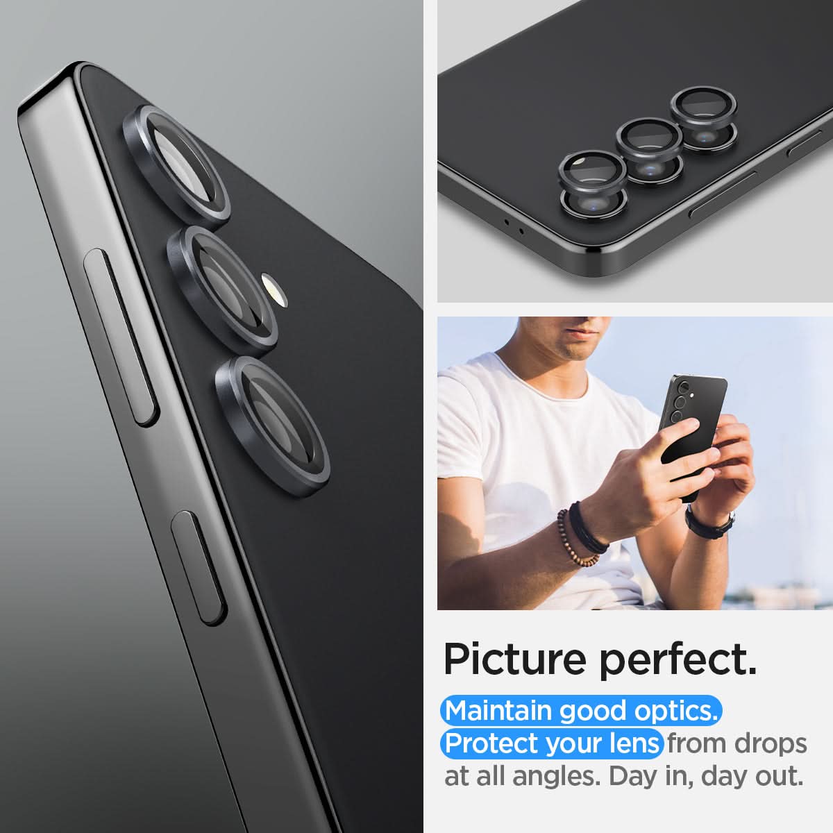 AGL07442 - Galaxy S24 Optik Pro EZ Fit Lens Protector in Gray showing the picture perfect. Maintain good optics. Protect your lens from drops at all angles. Day in, day out