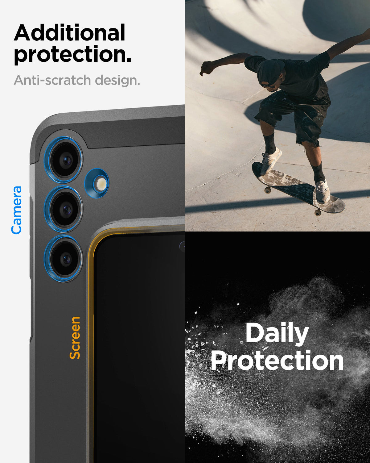 ACS08625 - Galaxy S24 FE Case Tough Armor (MagFit) in Black showing the additional protection. Anti-scratch design