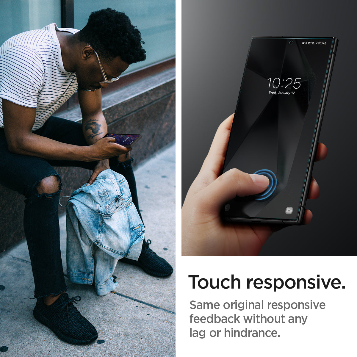 AFL07492 - Galaxy S24 Ultra Neo Flex in Transparency showing the touch responsive. Same original responsive feedback without any lag or hindrance