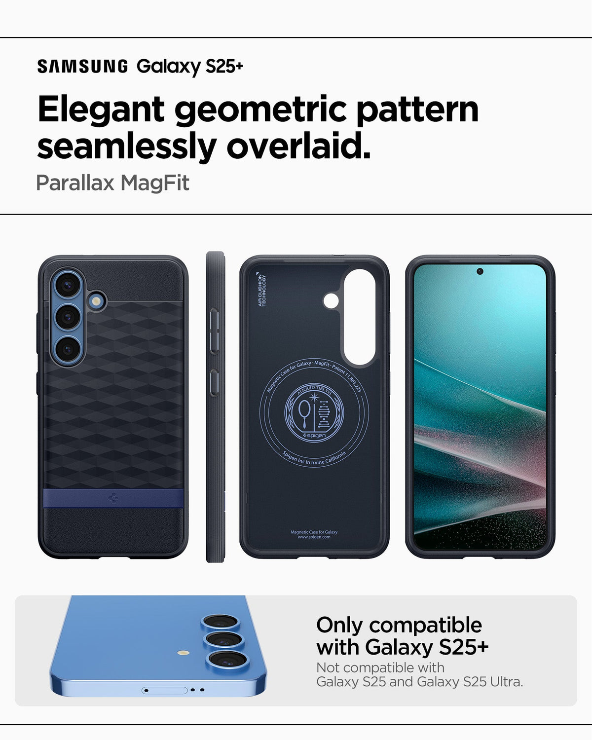 ACS09061 - Galaxy S25 Plus Case Parallax (MagFit) in Navy Violet showing the elegant geometric pattern seamlessly overlaid. Parallax MagFit. Only compatible with Galaxy S25+ and not compatible with Galaxy S25 and Galaxy S25 Ultra