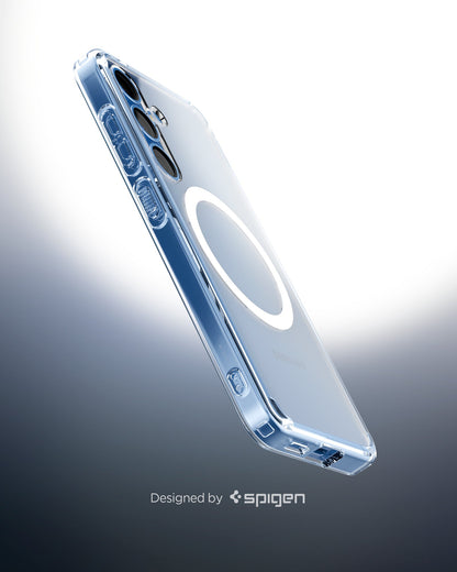 ACS08981 - Galaxy S25 Plus Case Ultra Hybrid Metal Ring (MagFit) in Clear White showing the partial back, side and bottom