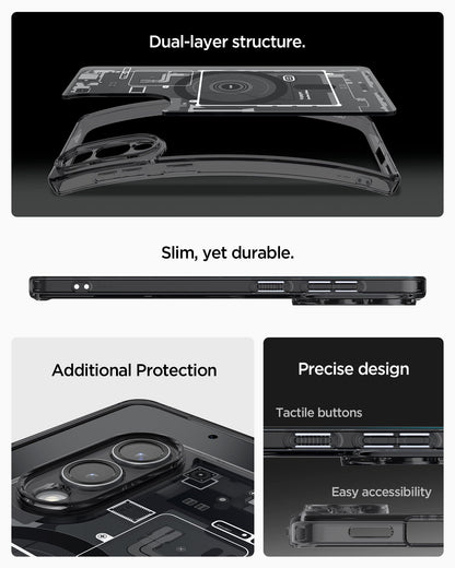 ACS09415 - Galaxy S25 Edge Case Ultra Hybrid Zero One in Zero One Black showing the dual-layer structure. Slim, yet durable. Additional Protection. Precise design, tactile buttons and easy accessibility