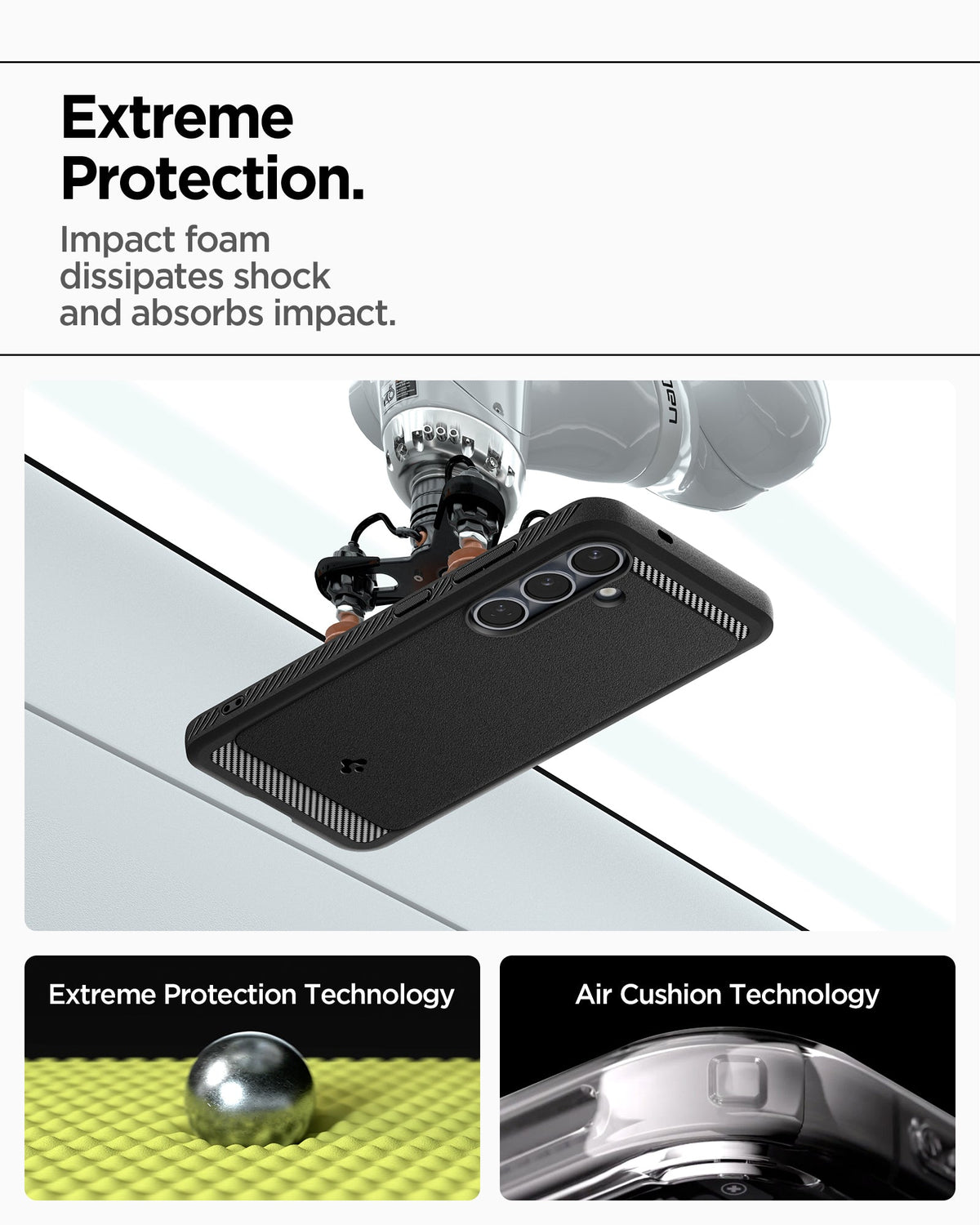 ACS08998 - Galaxy S25 Case Rugged Armor (MagFit) in Matte Black Extreme protection. Impact foam dissipates shock and absorbs impact. Extreme protection technology. Air cushion technology.