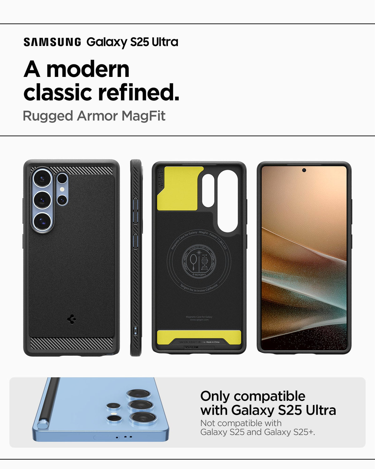 ACS08951 - Galaxy S25 Ultra Case Rugged Armor (MagFit) in Matte Black Samsung Galaxy S25 Ultra. A modern classic refined. Rugged armor magfit. Only compatible with galaxy s25 ultra. Not compatible with galaxy s25 and galaxy s25+.
