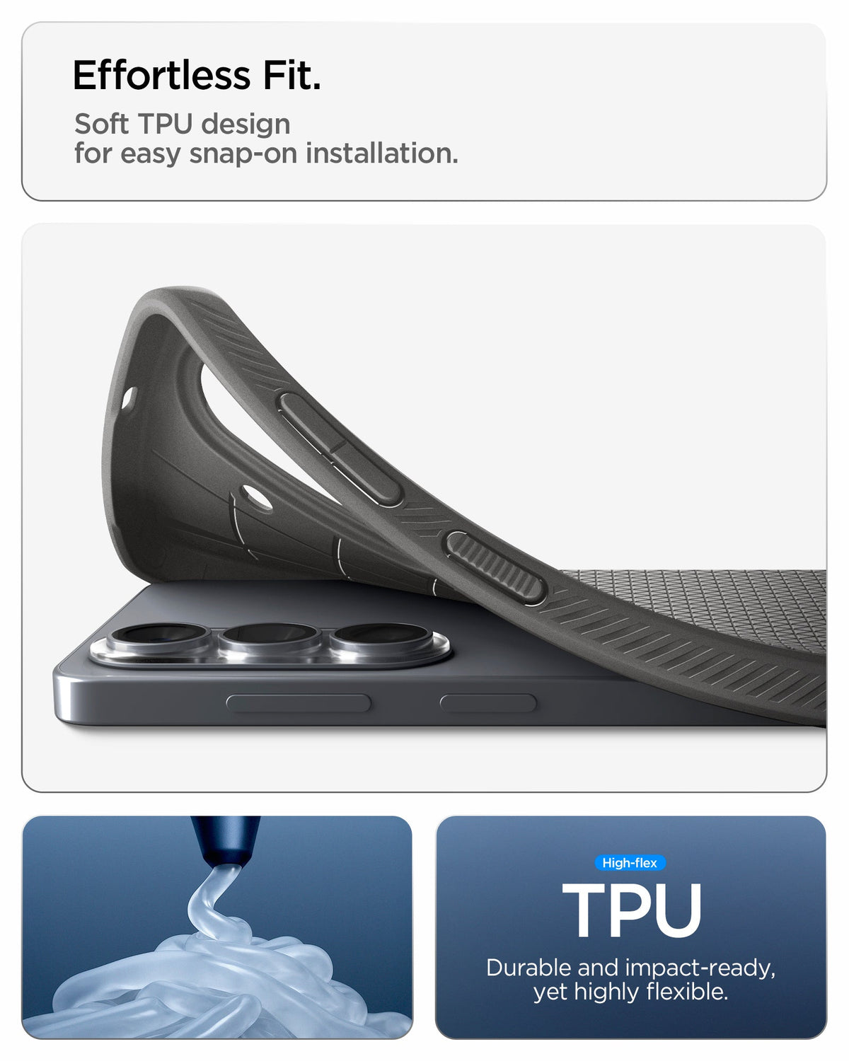 ACS11210 - Galaxy S26 Plus Liquid Air in Marble Gray showing effortless fit. soft TPU design for easy snap on installation