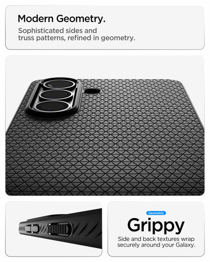 ACS11043 - Galaxy S26 Plus Liquid Air (Mag Fit) in Matte Black showing modern geometry. sophisticated sides and truss patterns refined in geometry