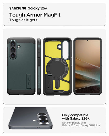 ACS11053 - Galaxy S26 Plus Case Tough Armor (Mag Fit) Abyss Green showing compatibility and tough as it gets